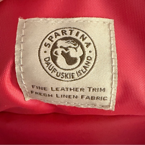 Spartina 449 Daufuskie Island Cosmetic Case Natural Black Pink Leather Trim New - Picture 9 of 10